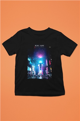 Times Square Siyah Unisex Çocuk Tişört