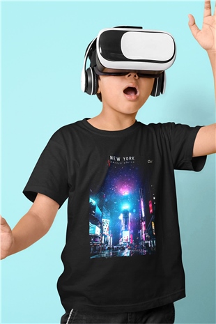 Times Square Siyah Unisex Çocuk Tişört