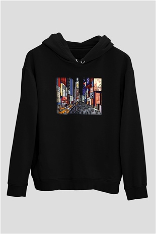 Times Square Siyah Unisex Hoodie