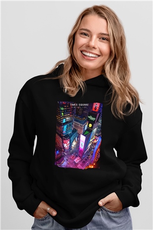 Times Square Siyah Unisex Hoodie