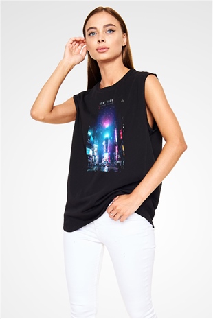 Times Square Siyah Unisex Kolsuz Tişört