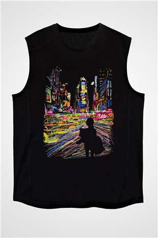 Times Square Siyah Unisex Kolsuz Tişört
