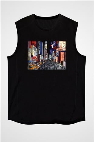 Times Square Siyah Unisex Kolsuz Tişört