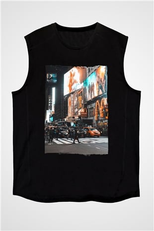 Times Square Siyah Unisex Kolsuz Tişört