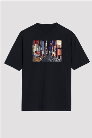 Times Square Siyah Unisex Oversize Tişört T-Shirt
