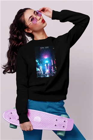 Times Square Siyah Unisex Sweatshirt