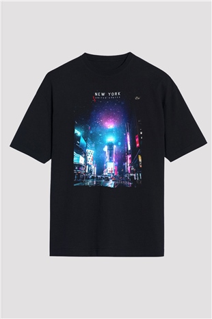 Times Square Siyah Oversize Tişört Oversize T-shirt - TişörtFabrikası