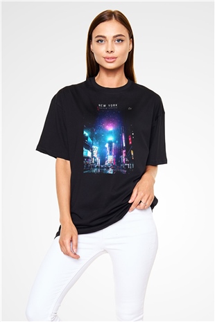 Times Square Siyah Oversize Tişört Oversize T-shirt - TişörtFabrikası