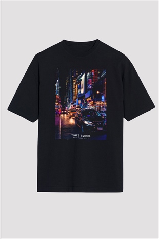 Times Square Siyah Oversize Tişört Oversize T-shirt - TişörtFabrikası