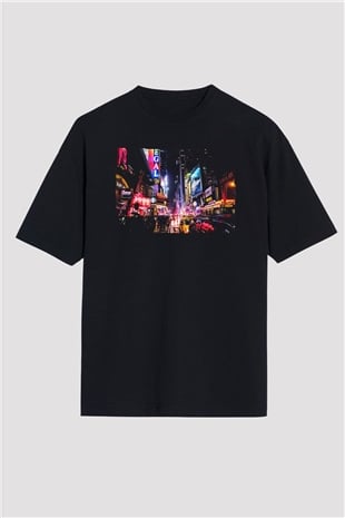 Times Square Siyah Oversize Tişört Oversize T-shirt - TişörtFabrikası