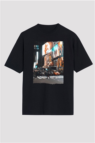Times Square Siyah Oversize Tişört Oversize T-shirt - TişörtFabrikası