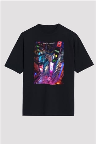 Times Square Siyah Oversize Tişört Oversize T-shirt - TişörtFabrikası