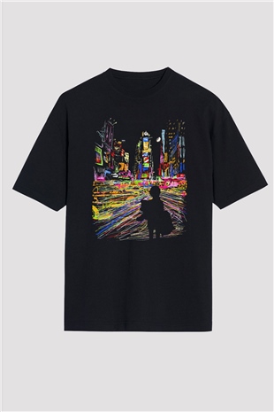 Times Square Siyah Oversize Tişört Oversize T-shirt - TişörtFabrikası