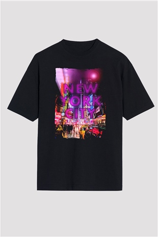 Times Square Siyah Oversize Tişört Oversize T-shirt - TişörtFabrikası