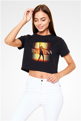 Tina Turner Siyah Crop Top Tişört