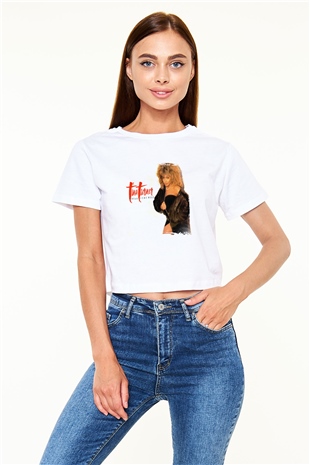 Tine Turner Baskılı Beyaz Kadın Crop Top Tişört