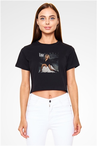 Tine Turner Baskılı Crop Top Siyah Kadın Tişört