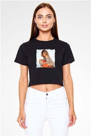 Tine Turner Baskılı Crop Top Siyah Kadın Tişört