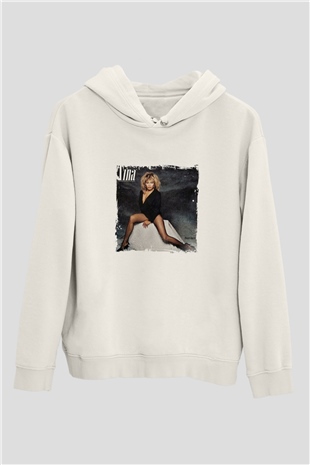 Tine Turner Baskılı Unisex Beyaz Kapüşonlu Sweatshirt