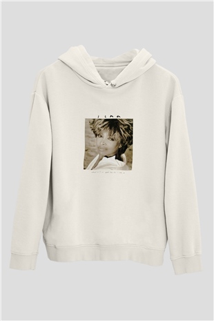 Tine Turner Baskılı Unisex Beyaz Kapüşonlu Sweatshirt