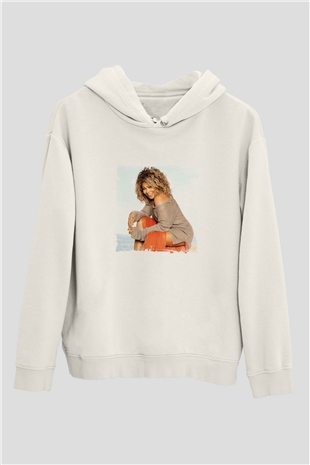 Tine Turner Baskılı Unisex Beyaz Kapüşonlu Sweatshirt