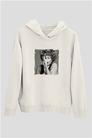 Tine Turner Baskılı Unisex Beyaz Kapüşonlu Sweatshirt