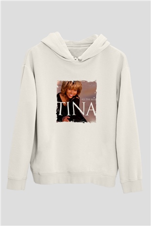 Tine Turner Baskılı Unisex Beyaz Kapüşonlu Sweatshirt