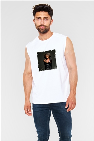 Tine Turner Baskılı Unisex Beyaz Kolsuz Tişört