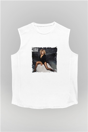 Tine Turner Baskılı Unisex Beyaz Kolsuz Tişört