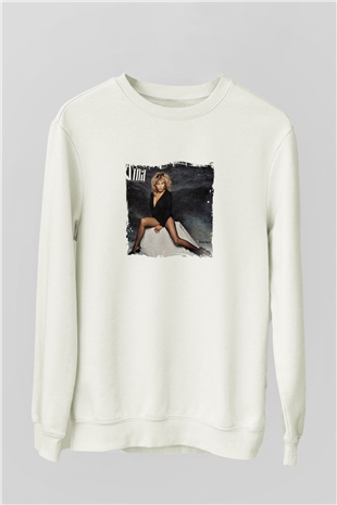 Tine Turner Baskılı Unisex Beyaz Sweatshirt