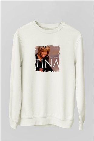 Tine Turner Baskılı Unisex Beyaz Sweatshirt