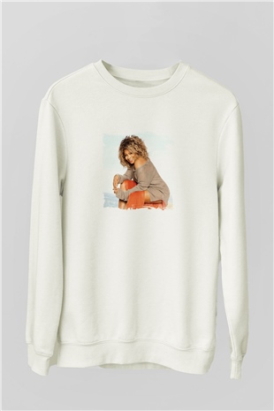 Tine Turner Baskılı Unisex Beyaz Sweatshirt