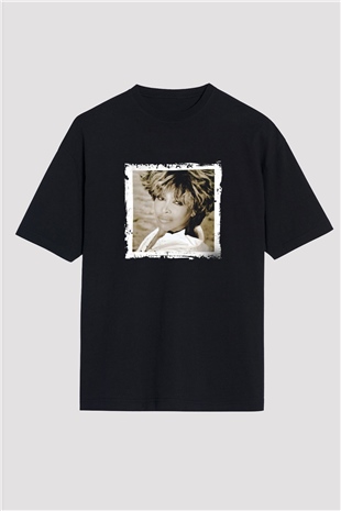 Tine Turner Baskılı Unisex Oversize Siyah Tişört