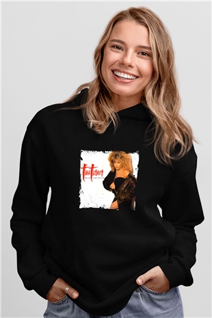 Tine Turner Baskılı Unisex Siyah Hoodie