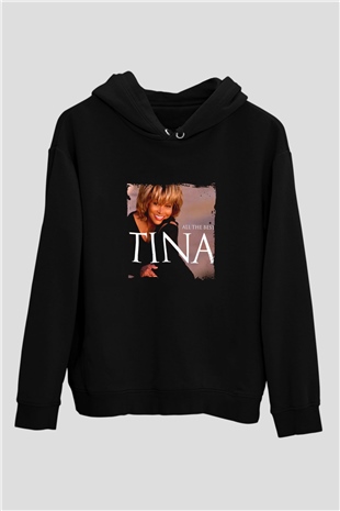 Tine Turner Baskılı Unisex Siyah Hoodie