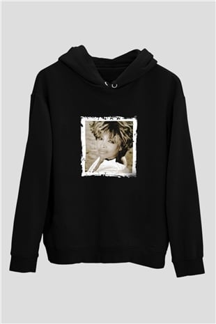 Tine Turner Baskılı Unisex Siyah Hoodie