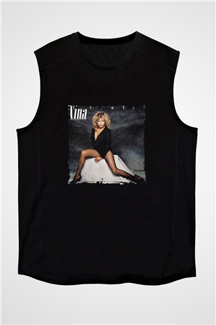 Tine Turner Baskılı Unisex Siyah Kolsuz Tişört