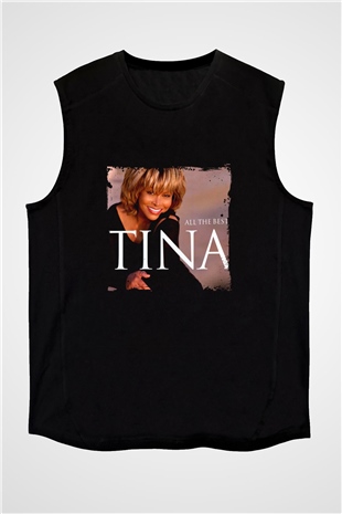 Tine Turner Baskılı Unisex Siyah Kolsuz Tişört