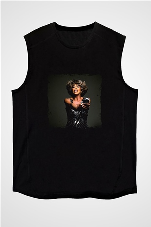 Tine Turner Baskılı Unisex Siyah Kolsuz Tişört