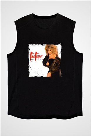 Tine Turner Baskılı Unisex Siyah Kolsuz Tişört