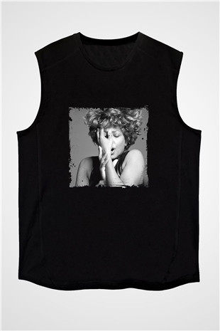 Tine Turner Baskılı Unisex Siyah Kolsuz Tişört