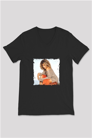 Tine Turner Baskılı Unisex Siyah V Yaka Tişört