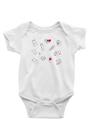 Tıp Bayramı Baskılı Beyaz Unisex Bebek Body - Zıbın