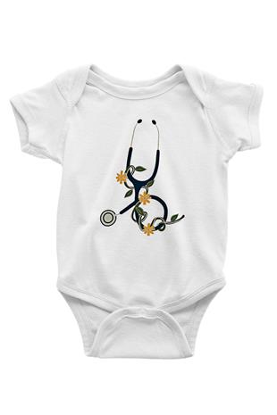 Tıp Bayramı Baskılı Beyaz Unisex Bebek Body - Zıbın