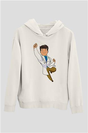 Tıp Bayramı Baskılı Beyaz Unisex Kapüşonlu Sweatshirt