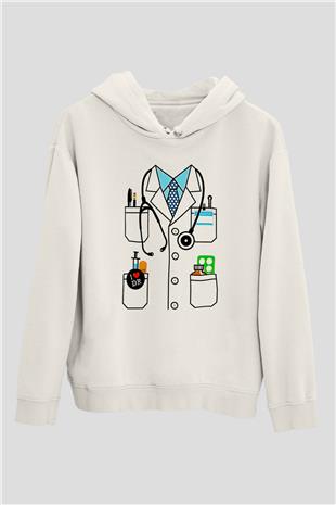 Tıp Bayramı Baskılı Beyaz Unisex Kapüşonlu Sweatshirt