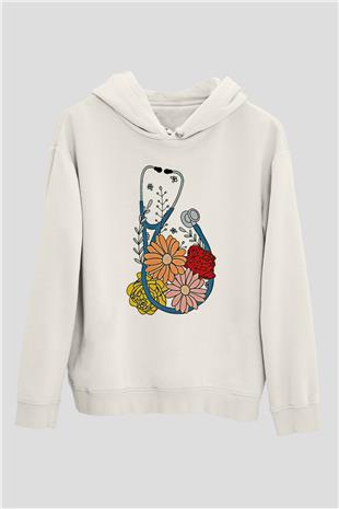 Tıp Bayramı Baskılı Beyaz Unisex Kapüşonlu Sweatshirt