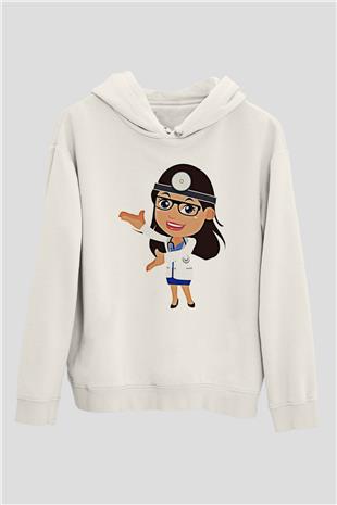 Tıp Bayramı Baskılı Beyaz Unisex Kapüşonlu Sweatshirt