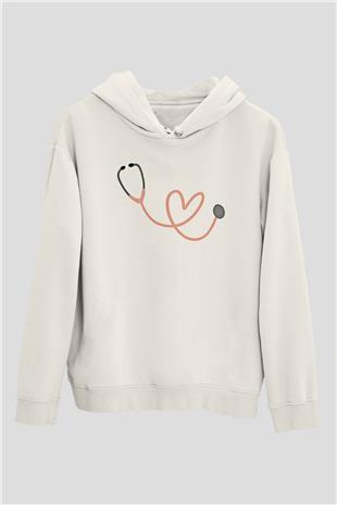 Tıp Bayramı Baskılı Beyaz Unisex Kapüşonlu Sweatshirt