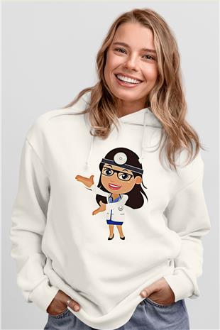 Tıp Bayramı Baskılı Beyaz Unisex Kapüşonlu Sweatshirt